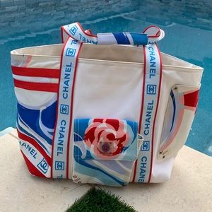 AUTHENTIC CHANEL Camellia Tote/Beach Bag